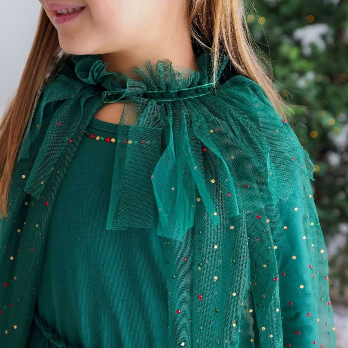 Emerald Rhinestone Christmas Cape - Kids Dress Up Cape