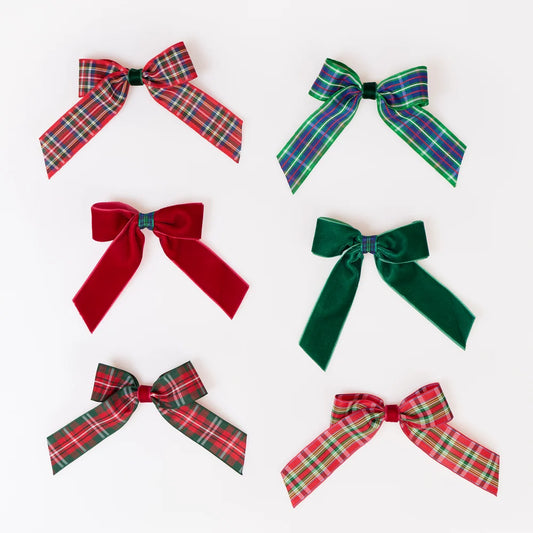 Tartan and velvet bow hair clips