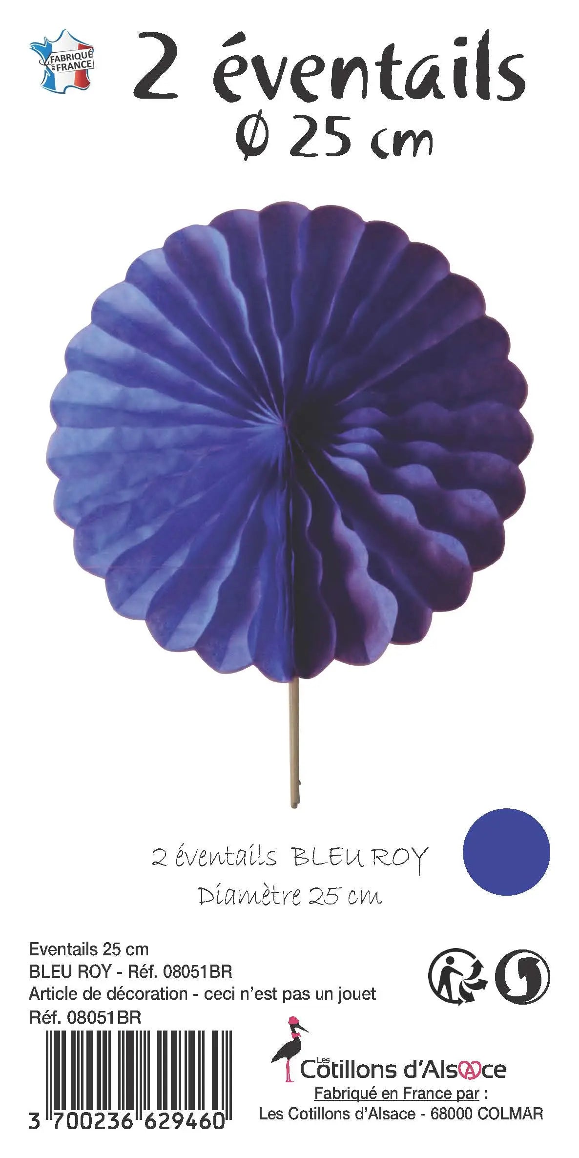 2 Eventails alvéolés25cm BLEU ROY Ginger Ray