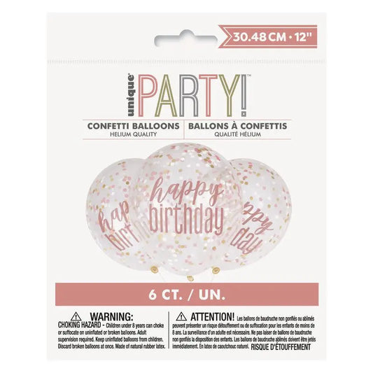 6 Ballons happy birthday 30 cm with confettis - rose gold Unique