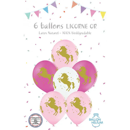 6 Ballons latex LICORNE OR 30 cm cotillons Alsace