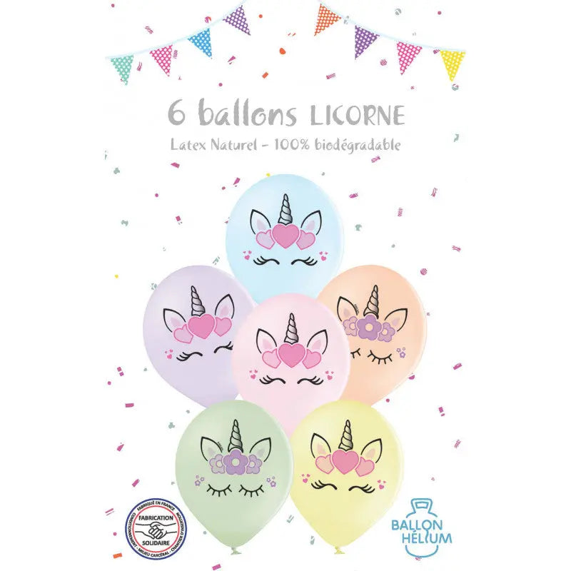 6 Ballons latex pastel 30cm LICORNE cotillons Alsace