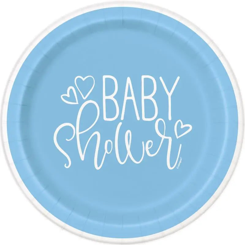 8 Blue Plates 23 cm - ECOLOGICAL Baby Shower cotillons Alsace