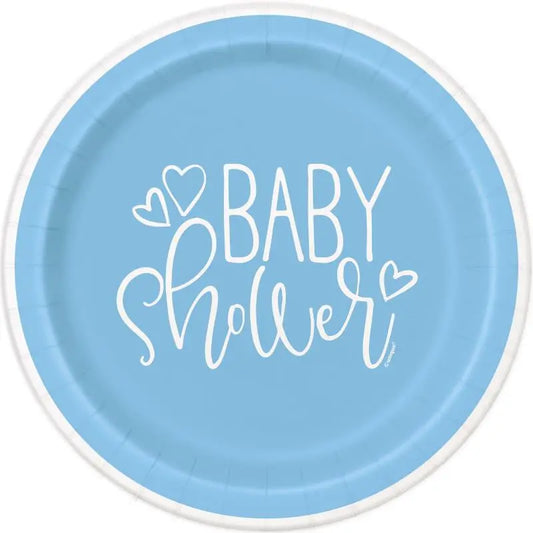 8 Blue Plates 23 cm - ECOLOGICAL Baby Shower cotillons Alsace