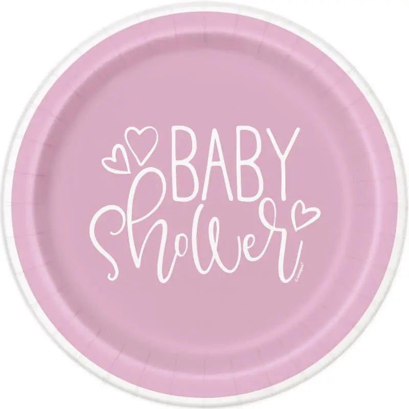 8 Pink Plates 23 cm - ECOLOGICAL Baby Shower cotillons Alsace