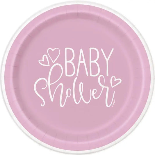 8 Pink Plates 23 cm - ECOLOGICAL Baby Shower cotillons Alsace