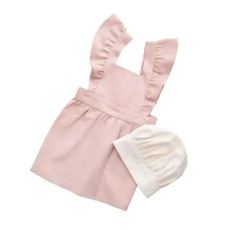 Apron and hat set, dusty pink/classic white Sebra