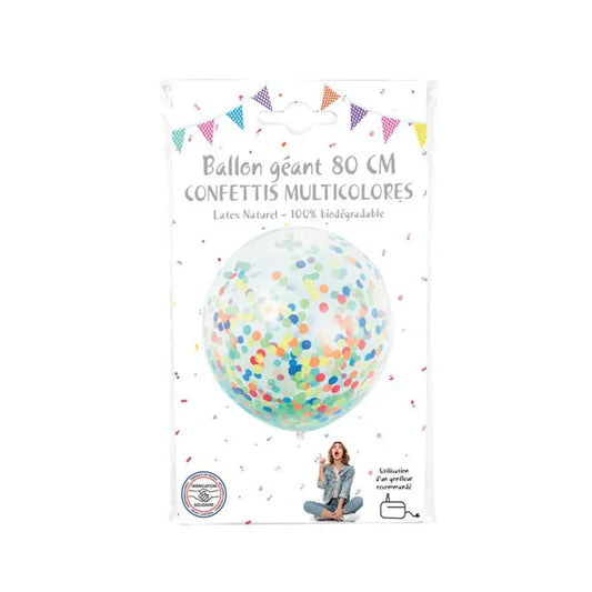 Ballon transparent GEANT 80 CM confettis multi 5cm papier de soie cotillons Alsace
