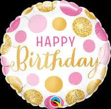 Balloon Happy birthday pink dots qualatex