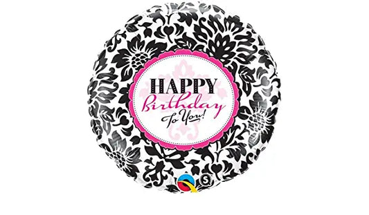 Balloon happy birthday black/ white/ rose qualatex