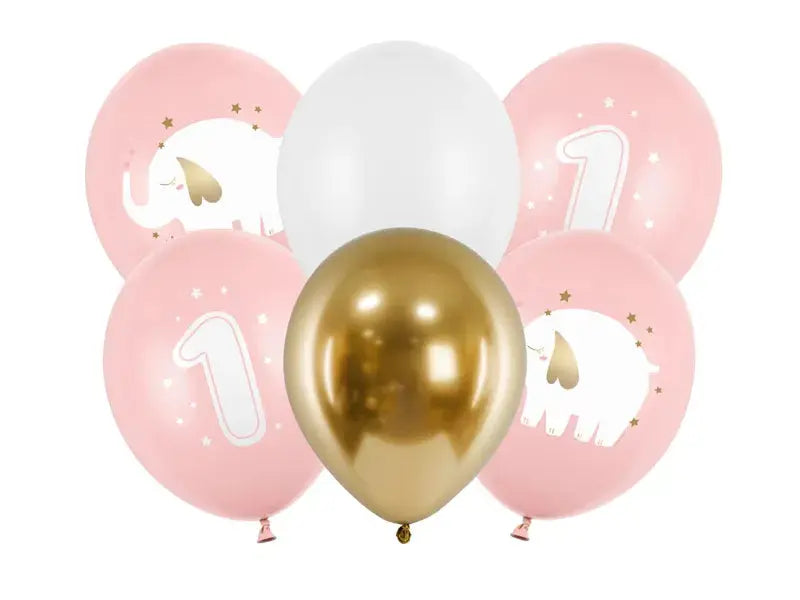 Balloons 30cm, one year, baby pink Partydeco