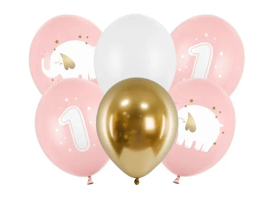 Balloons 30cm, one year, baby pink Partydeco