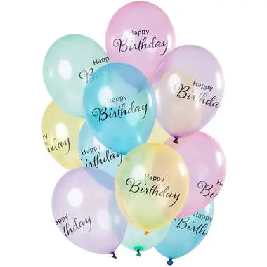 Balloons 'Happy Birthday' Pastel Transparent 30cm - 12 pieces Folat