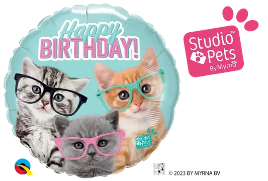 Birthday Kittens With Eyeglasses Foil Balloon qualatex