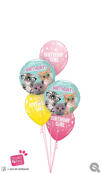 Birthday Kittens With Eyeglasses Foil Balloon qualatex