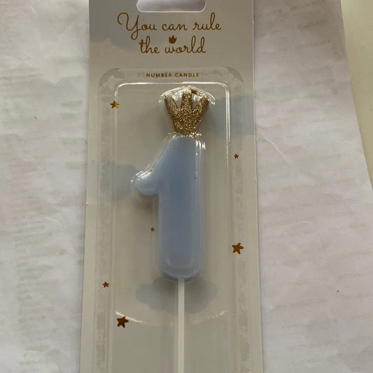 Birthday candle Number 1, light blue, 9.5cm Unique