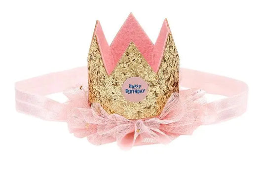 Birthday crown gold-ruffle on elastic hair band - giftbox souza
