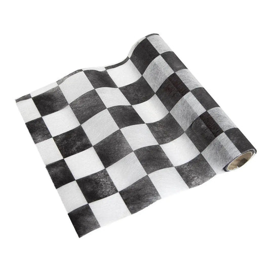 Black and White Checker Fabric Table Runner - 4m Talking Tables