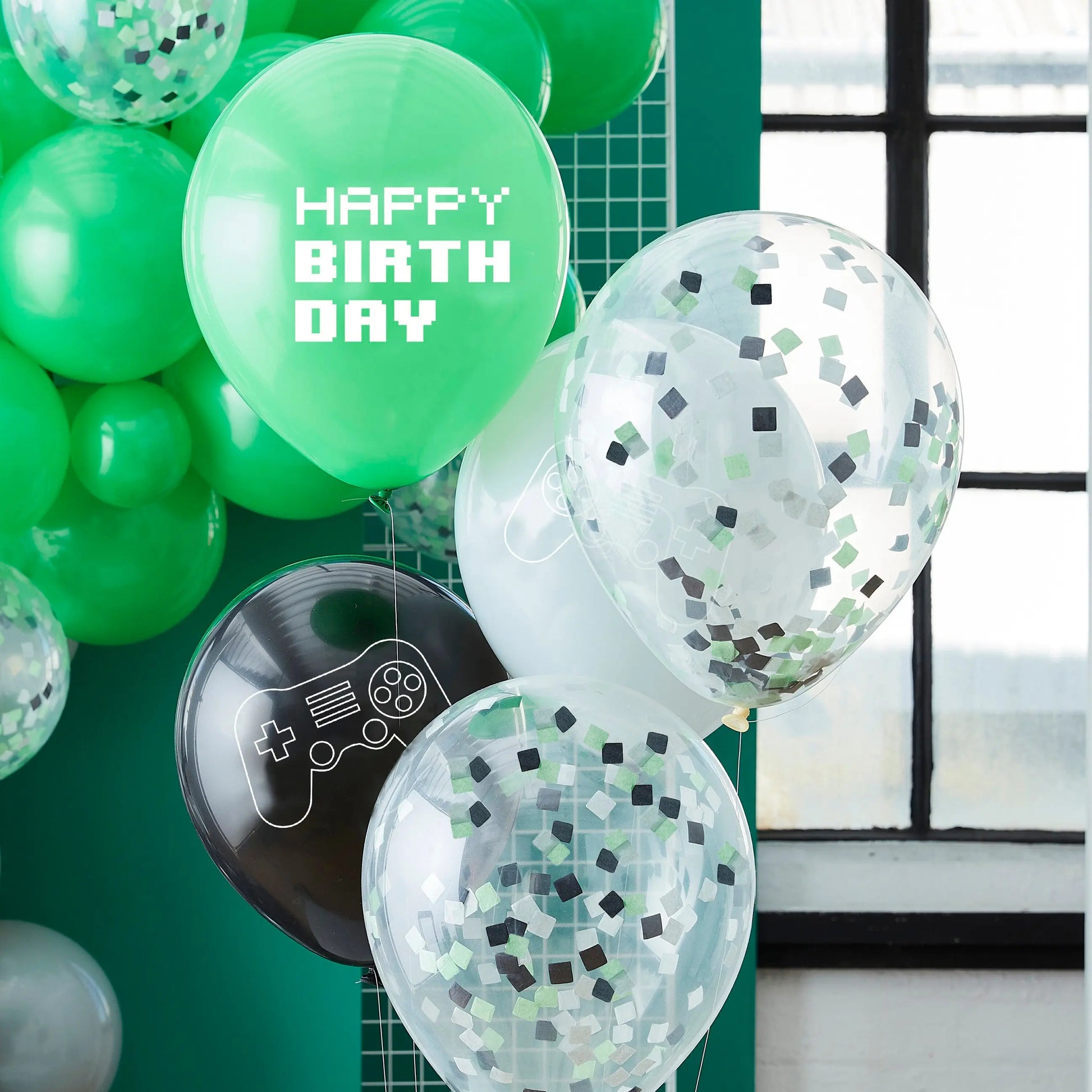 Black, Green and Grey Controller Confetti Balloon Bundle Ginger Ray