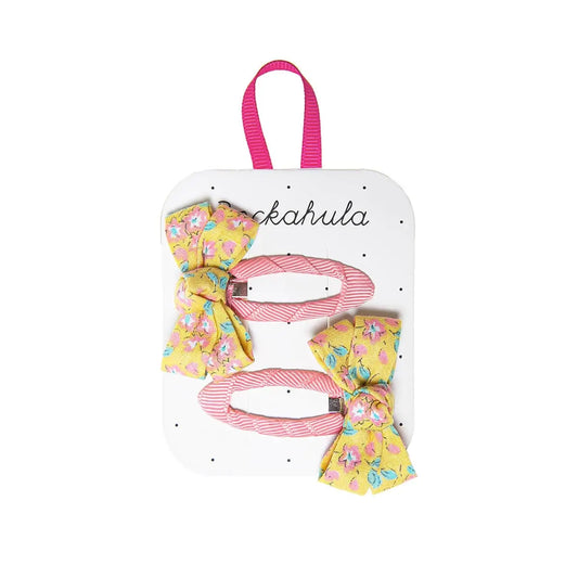 Blossom twisty bow yellow Hair clips Rockahula