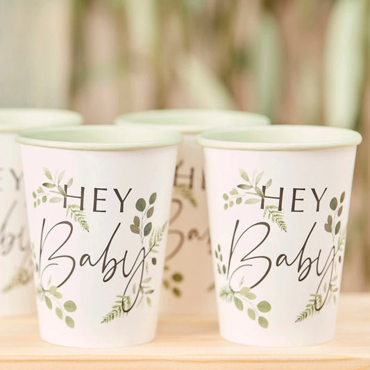 Botanical Hey Baby Shower Cups Ginger Ray