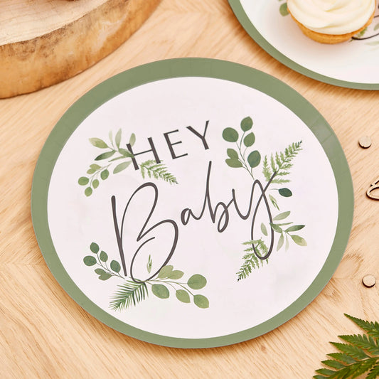Botanical Hey Baby Shower Plates Ginger Ray
