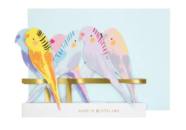 Budgie Birds Concertina Happy Birthday Greeting Card Meri Meri