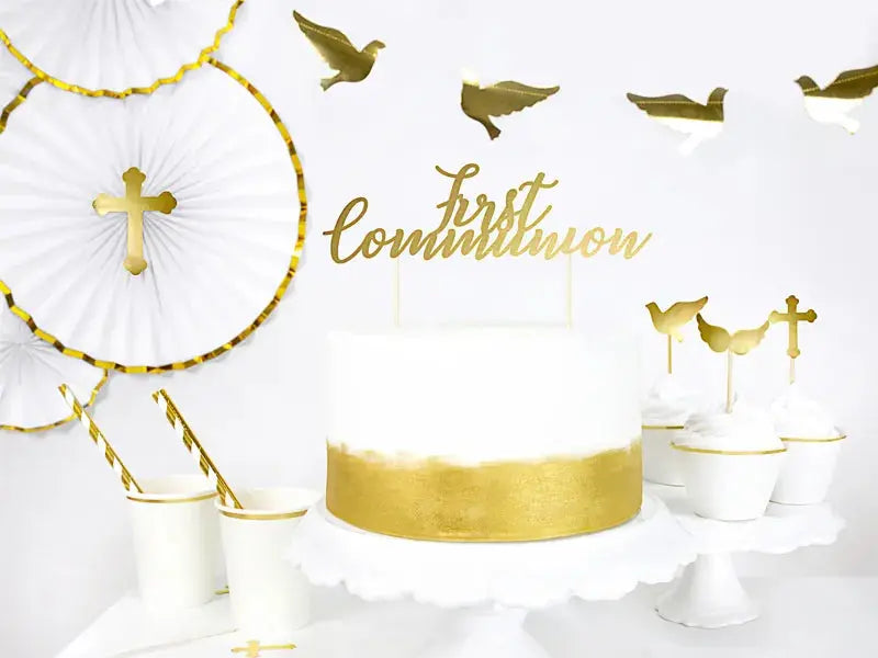 Cake topper first communion, gold Partydeco