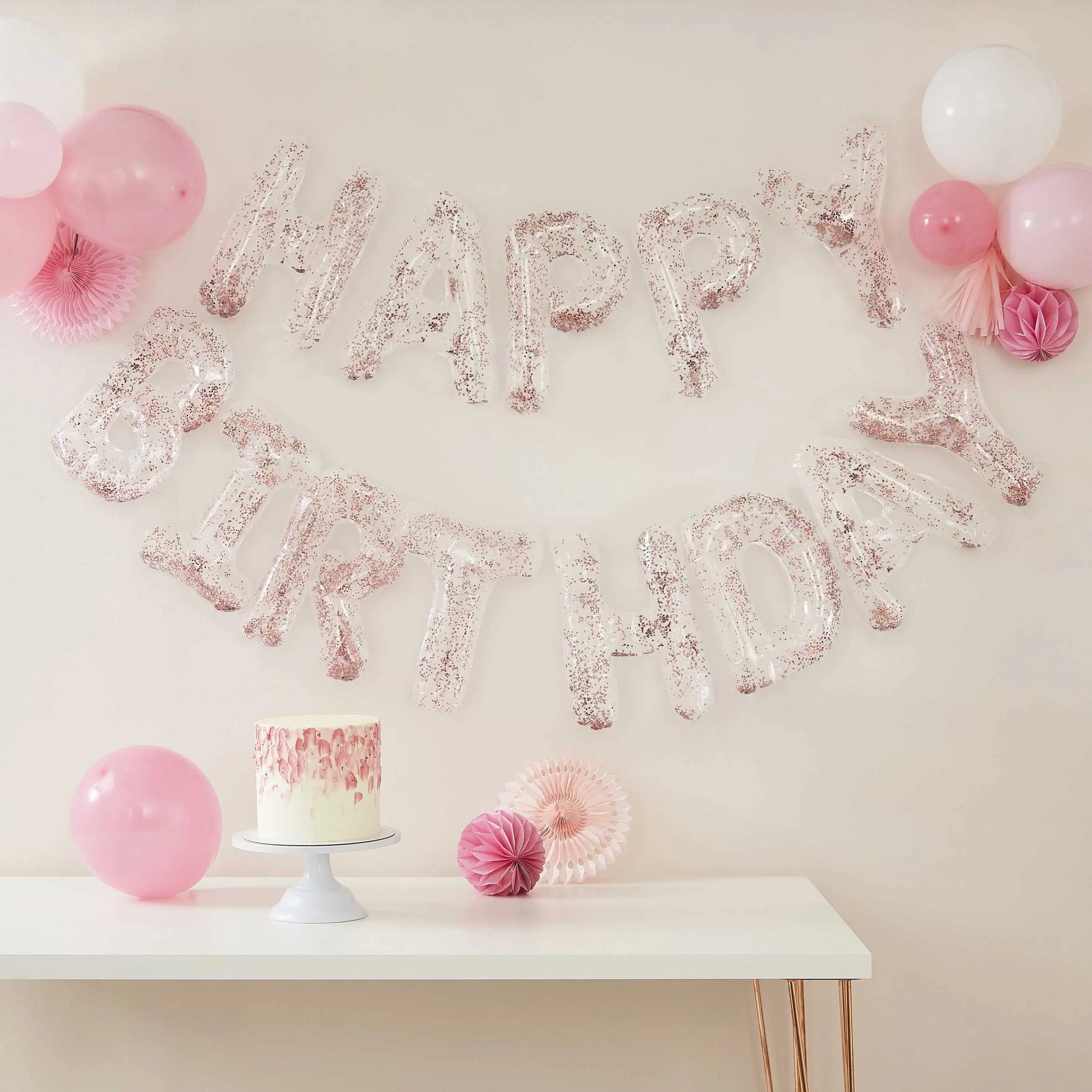 Clear Foil & Confetti Happy Birthday Balloons Banner Ginger Ray
