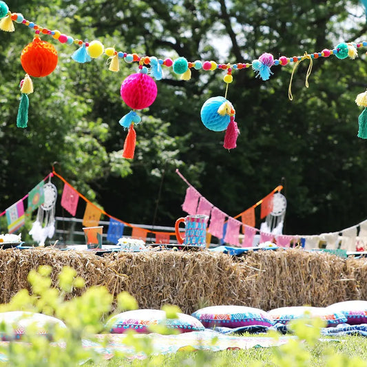 Colourful Pom Pom Garland with Tassel Talking Tables