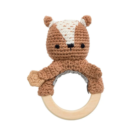 Crochet rattle, Milo the bear, twig brown Sebra