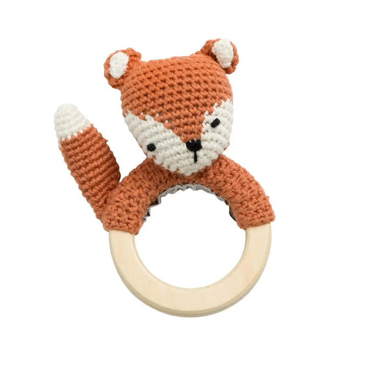 Crochet rattle, Sparky the fox, fox tail red Sebra