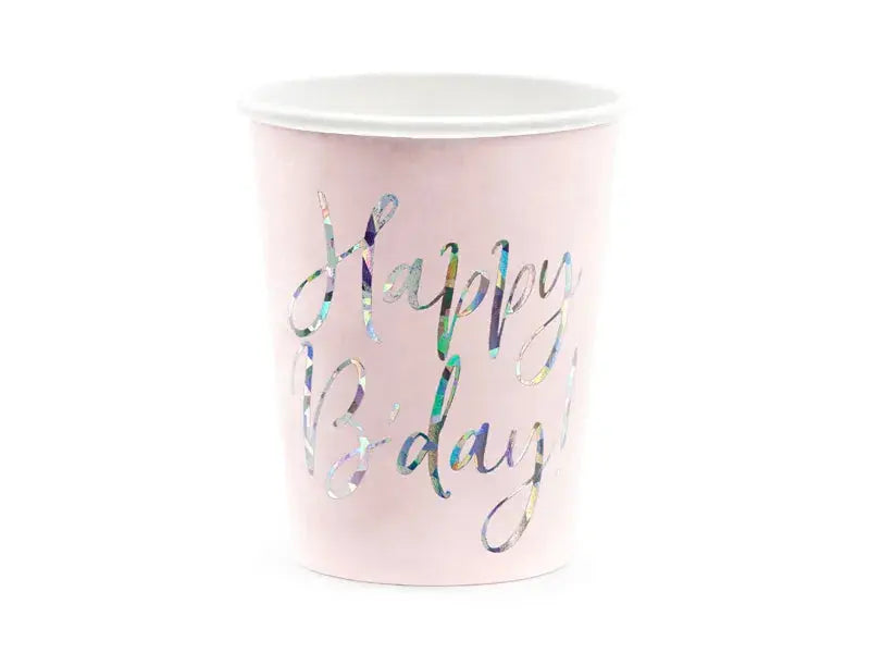 Cups happy birthday, light powder pink Partydeco