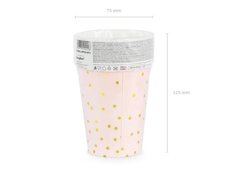Cups polka dots, light pink & gold Partydeco