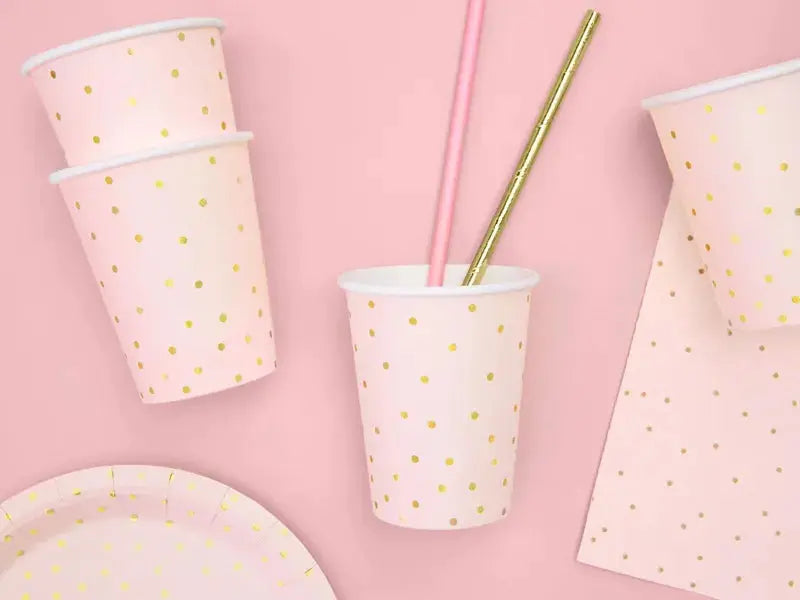 Cups polka dots, light pink & gold Partydeco