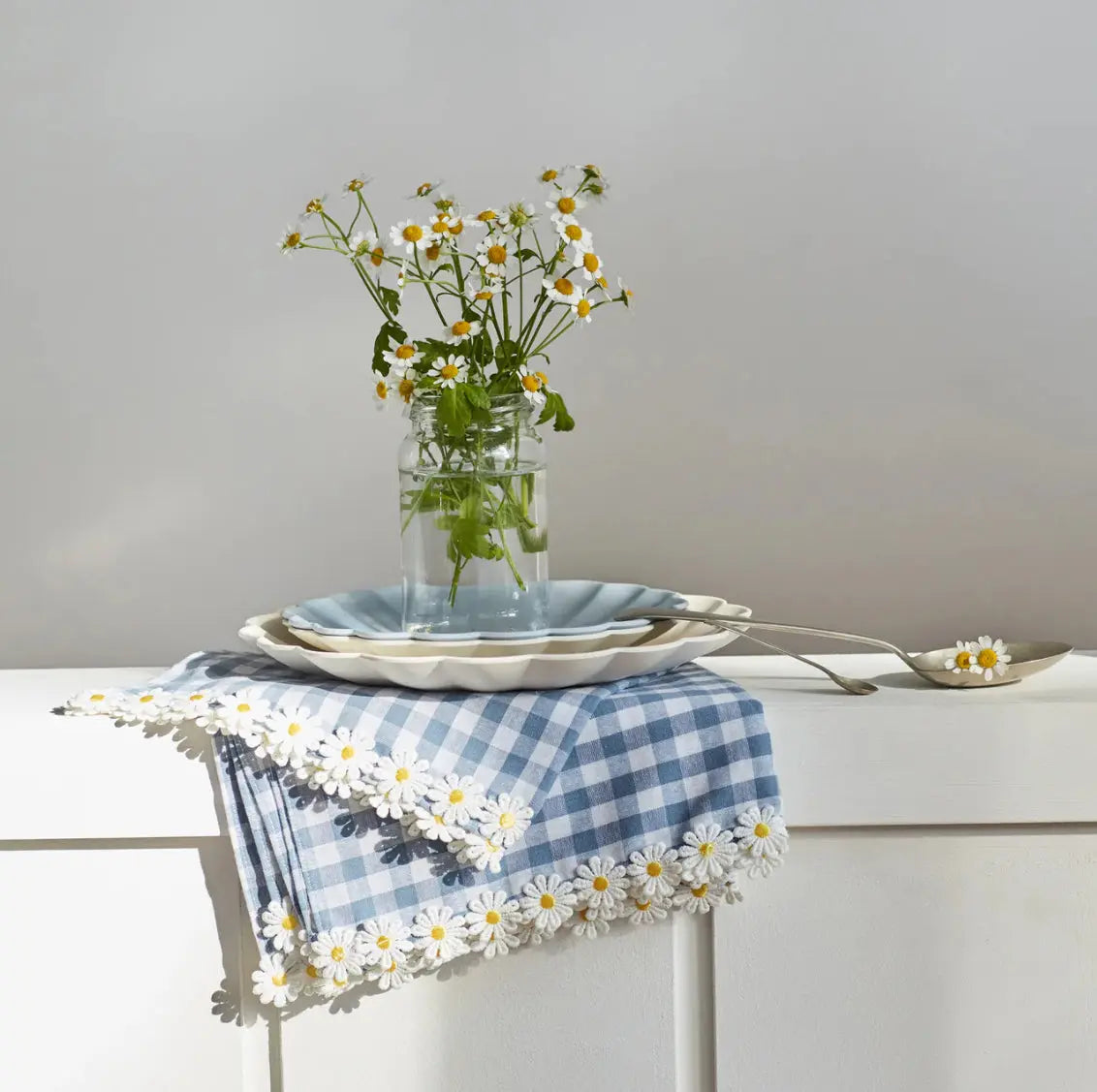 Daisy Edge Gingham Fabric Napkins (x 4) Meri Meri