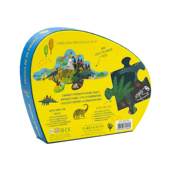 Dino 20pc "Dinosaur" Shaped Jigsaw with Shaped Box Floss and Rock