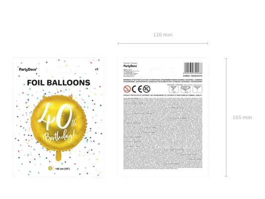 Foil Balloon 40th Birthday gold - party deco Partydeco