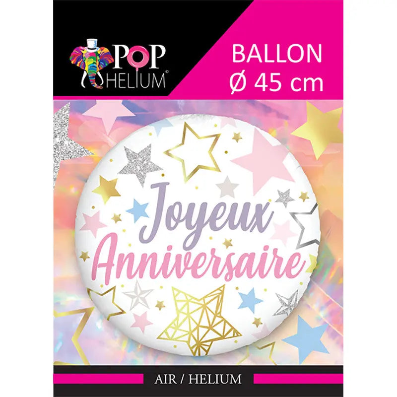 Foil Balloon 45cm Happy Birthday Stars cotillons Alsace