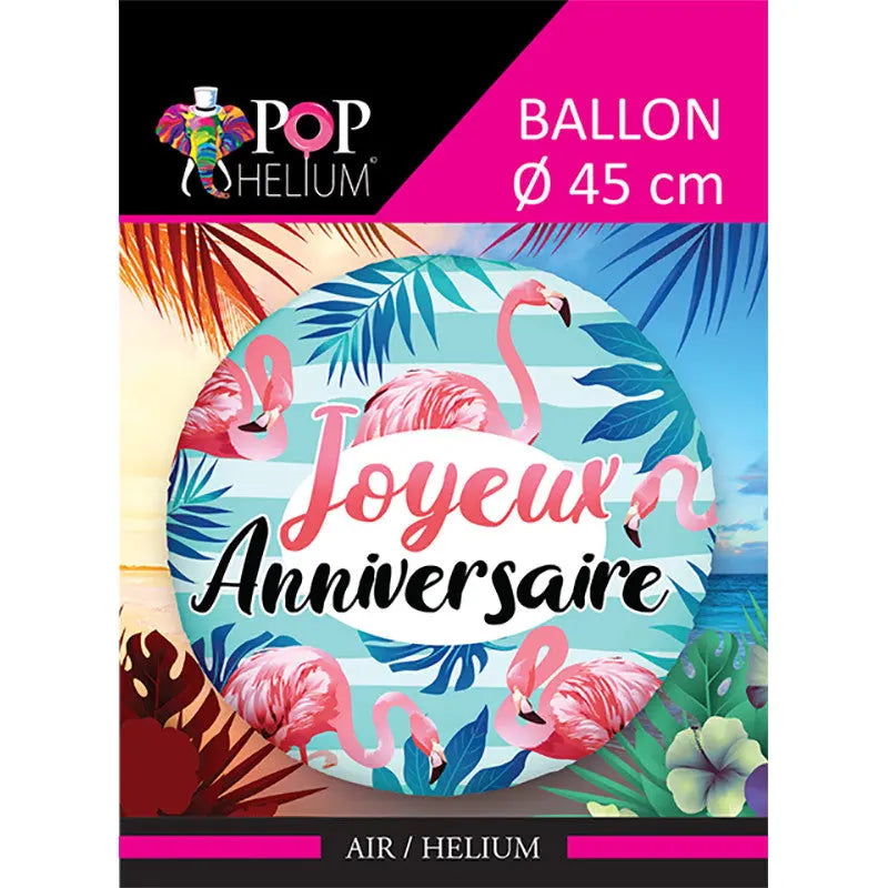 Foil Balloon Happy Birthday Flamingo cotillons Alsace