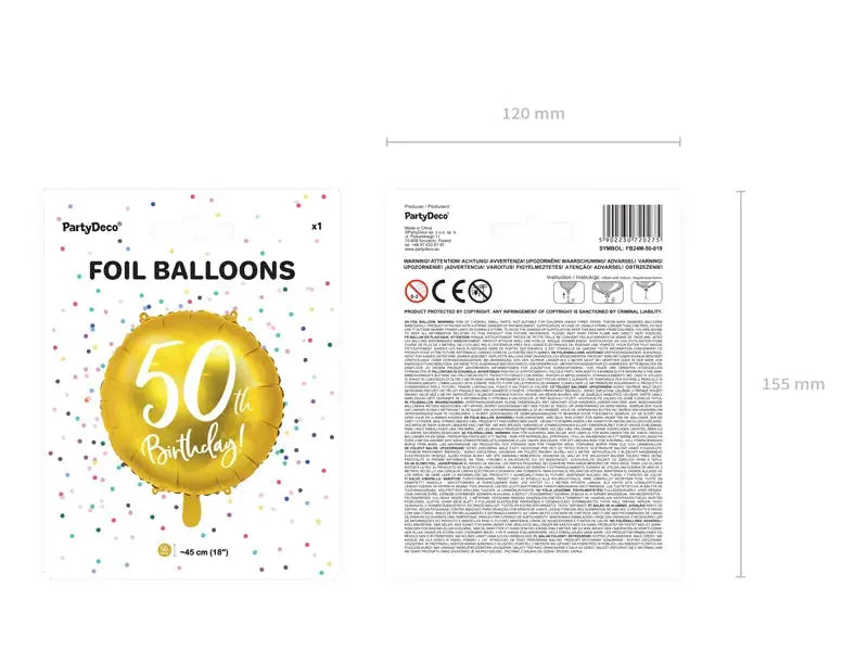 Foil balloon 50th birthday, gold Partydeco