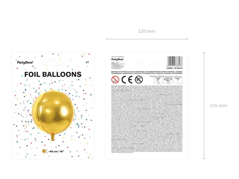 Foil balloon ball, gold Partydeco