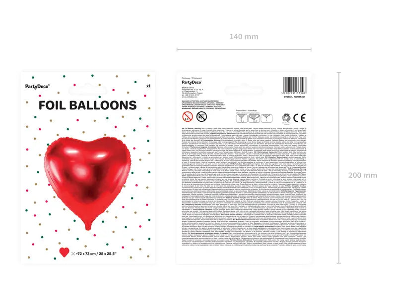 Foil balloon heart, red 73cmx 72cm party deco