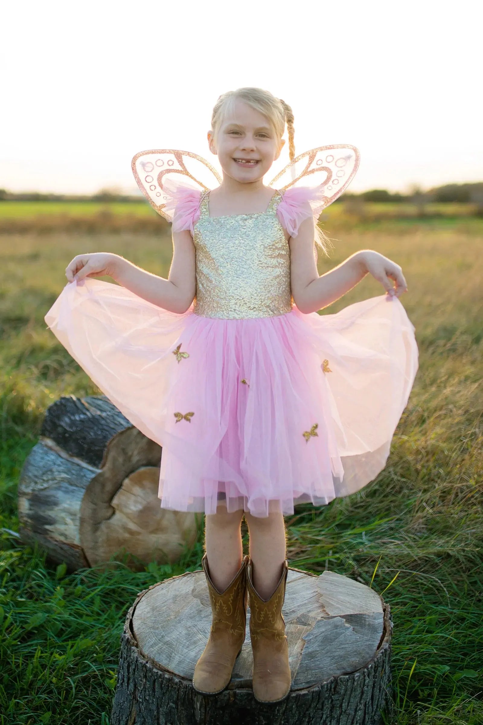GOLD BUTTERFLY DRESS WITH FAIRY WINGS Great Pretenders