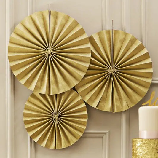 GOLD PINWHEEL FAN DECORATIONS Ginger Ray