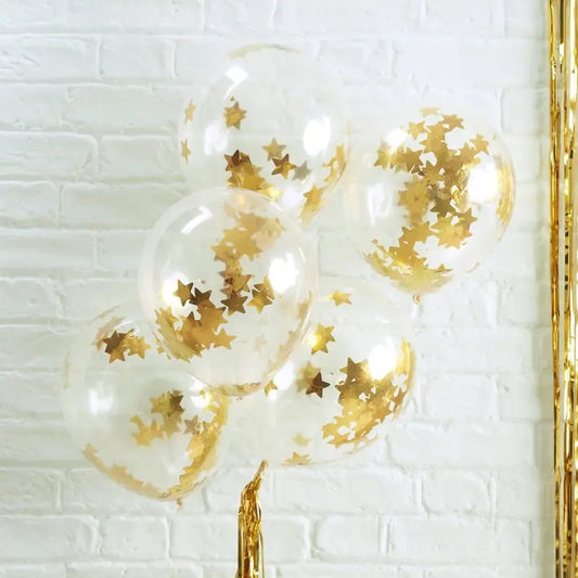GOLD STAR SHAPED CONFETTI FILLED BALLOONS - METALLIC STAR Ginger Ray