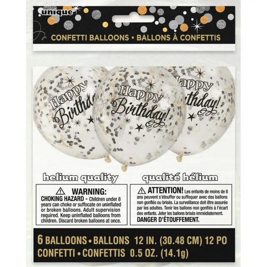 Glitter Birthday Confetti Balloons Pack of 6 Unique