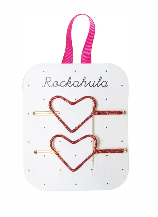 Glitter red heart cut out hair slides Rockahula