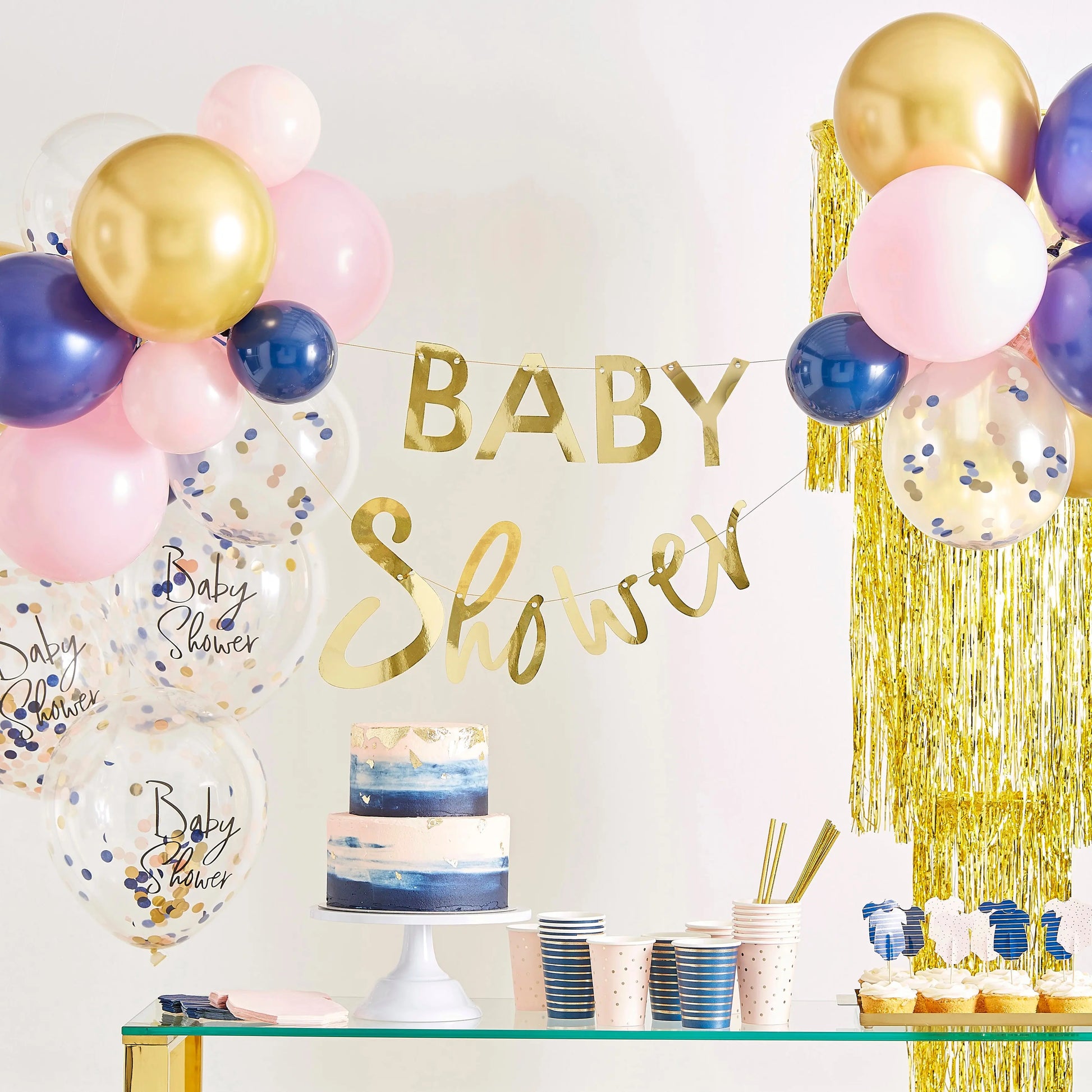 Gold Foiled Pink And Navy Baby Grow Gender Reveal Party Plates GingerRay
