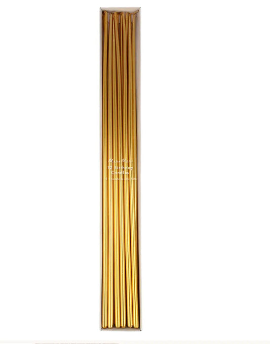 Gold Tall Tapered Candles (x 12) Meri Meri
